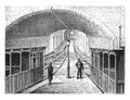 View the funicular railway La Croix-Rousse in Lyon, vintage engraving