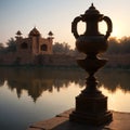 The view of Gadisar lake is peaceful in the morning.