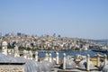 View of the Galata and Karakoy district from the courtyard of Suleymaniye Mosque, Istanbul, Turkey Royalty Free Stock Photo