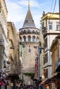 View of Galata Tower crowded with tourists - Istanbul, Turkey