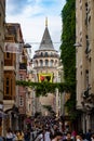 View of Galata Tower crowded with tourists - Istanbul, Turkey