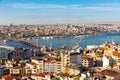 View from Galata Tower of Golden Horn bay with Ataturk Bridge, Istanbul Royalty Free Stock Photo