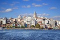 View of the Galata tower from The Golden horn Bay, Istanbul. Royalty Free Stock Photo