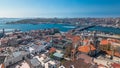 The view from Galata Tower to Galata Bridge timelapse Golden Horn, Istanbul, Turkey Royalty Free Stock Photo