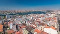 The view from Galata Tower to Galata Bridge timelapse Golden Horn, Istanbul, Turkey Royalty Free Stock Photo