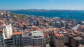 The view from Galata Tower to Golden Horn and Bosphorus, city skyline with red roofs timelapse, Istanbul, Turkey Royalty Free Stock Photo