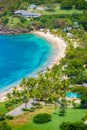 View of Galleon Beach from Shirley Heights, Antigua, paradise bay at tropical island in the Caribbean Sea Royalty Free Stock Photo
