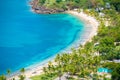View of Galleon Beach from Shirley Heights, Antigua, paradise bay at tropical island in the Caribbean Sea Royalty Free Stock Photo