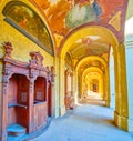 The view on the gallery of the covered arcades of the cloister of Loreta of Prague, Czechia Royalty Free Stock Photo