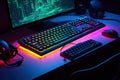 A view gaming keyboard controller setup using lit neon