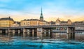 View of Gamla Stan in Stockholm, Sweden. Bridge over the river. Royalty Free Stock Photo