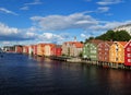 View From Gamle Bybru Bridge To The Coloured Wooden Waterfront Of Bakklandet In Trondheim At The Nidelv River Royalty Free Stock Photo