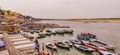 View of Ganga or Ganges River with Ghats and City of Varanasi India Royalty Free Stock Photo