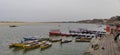 View of Ganga or Ganges River with Ghats and City of Varanasi India Royalty Free Stock Photo