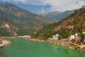 Ganga river and Himalayas mountains from Lakshman Jhula bridge in Rishikesh