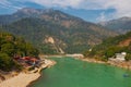 Ganga river and Himalayas mountains from Lakshman Jhula bridge in Rishikesh