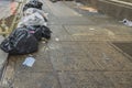 View of garbage bags on New York city streets. NY.