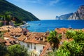 View on Garda lake over vintage houses in Torbole