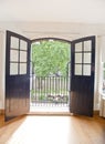 View of garden through open office door Royalty Free Stock Photo