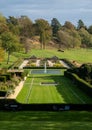 View of the gardens and the wider Somerset landscape from boutique hotel The Newt in Somerset, UK.