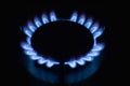 View of the gas stove. Blue flame of the natural gas. Natural energy. Liquefied natural gas.