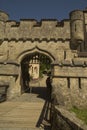 View of the gate of Liechtenstein Castle in Honau, Germany.