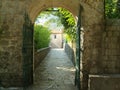 View from the gate to the entrance to the church