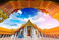 View through the gate to Wat Benchamabophit in Bangkok City, Thailand