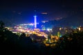 View of Gatlinburg at night, seen from Foothills Parkway in Great Smoky Mountains National Park, Tennessee. Royalty Free Stock Photo