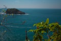 View gazebo from the trail towards the Turqueza sea and a small island in the middle of the jungle surrounded by vegetation and