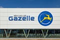 View at the Gazelle electric bicycle factory in Dieren with logo and Dutch text for