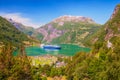 View of the Geiranger Fjord from Geiranger village.More og Romsdal county.Norway Royalty Free Stock Photo