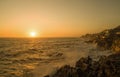 View of Genoa Genova Nervi, Italy, cliffs and walk at sunset Royalty Free Stock Photo