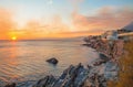 View of Genoa Nervi, Italy, cliffs and walk at sunset Royalty Free Stock Photo