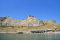 View of the Genoese fortress in Sudak town, sea