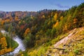 View from geological Puckoriai , Puckoriai exposure, Vilnia river, Lithuanian highest exposure 65 m high. Vilnius, Lithuania Royalty Free Stock Photo