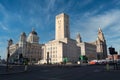 A view of the George`s Dock Building with the Port of Liverpool, Cunard and Liver Buildings