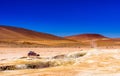 Geothermal field by geyser Sol de Manana in the Altiplano of Bolivia Royalty Free Stock Photo