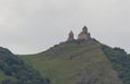 View of Gergeti Trinity Church (Tsminda Sameba) in Kazbegi, Georgia. The Church near the village of Gergeti Royalty Free Stock Photo