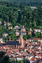 View of German city Heidelberg with old city and Church of the Holy Spirit (German: Heiliggeistkirche)