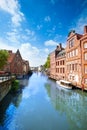 View of Ghent on Leie river in Belgium