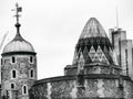 View of Gherkin building and Tower of London Walls Royalty Free Stock Photo