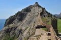 View on giant cliff from Genoese fortress Sudak Royalty Free Stock Photo