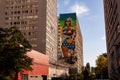 View of the giant mural painted titled The New Mona Lisa by Okuda San Miguel at the 13th Arrondissement of Paris Royalty Free Stock Photo