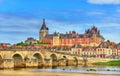 View of Gien with the castle and the bridge across the Loire - France