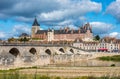 View of Gien with the castle and the old bridge across the Loire