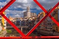 Girona Cathedral view from Eiffel Bridge Spain Royalty Free Stock Photo