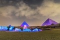 Giza pyramids and Sphinx light up at night Royalty Free Stock Photo