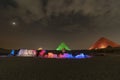 Giza pyramids and Sphinx light up at night Royalty Free Stock Photo