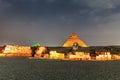 Giza pyramids and Sphinx light up at night Royalty Free Stock Photo